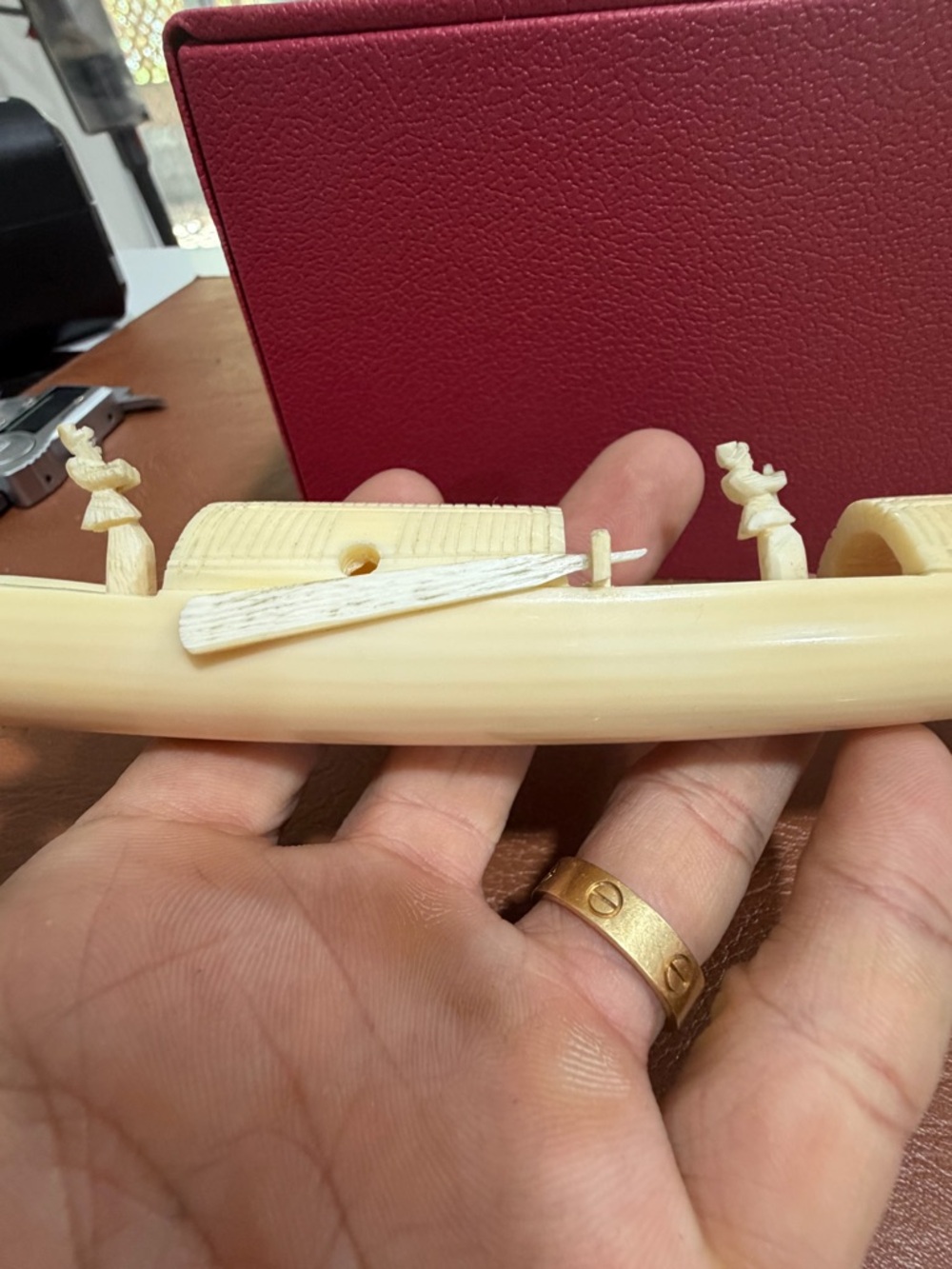 Carved Wooden Boat Figurine - Natural Wood - Picture 2 of 2